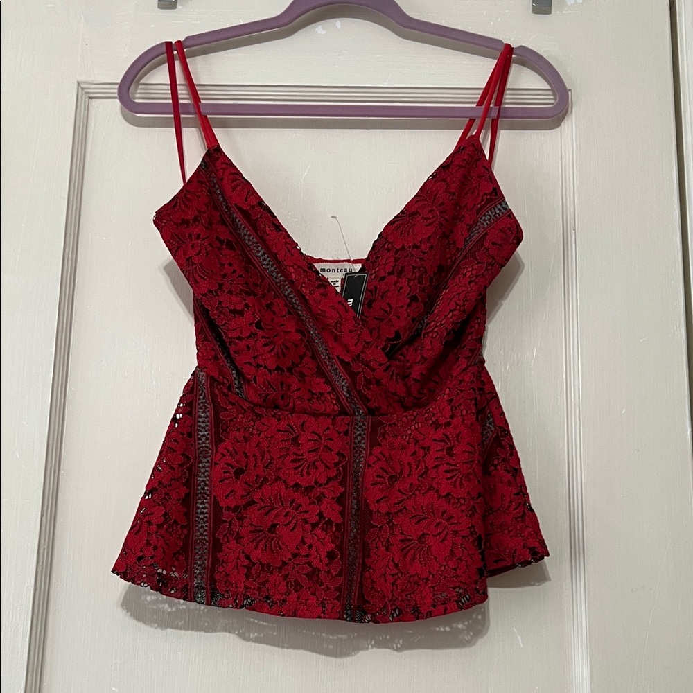Monteau Red Asymmetrical Peplum Camisole